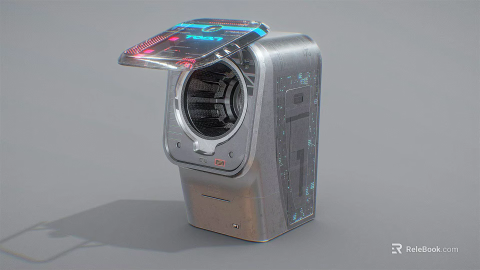 Futuristic Washing Machine with Stainless Steel Body Transparent Drum Door and LED Lighted Control Panel 3d model 