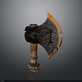 Fantasy Weapon Axe With Orange Black Lava Like Patterns And Textured Handle 3d model