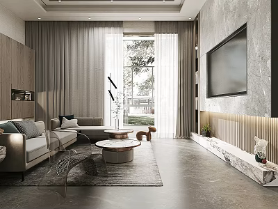Modern Living Room Interior Design With Sofa Coffee Table TV And Marble Wall 3d model