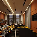 Modern Fitness Gym Interior With Dumbbells Treadmills Wooden Walls And TV