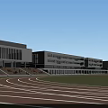 Modern School Building With White Exterior Running Track And Lawn Playground 3d model