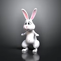 White Rabbit 3D Model In Standing Pose With Long Ears Gray Background And Reflective Surface