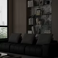Sleek Black Leather Multi Seater Sofa For Modern Bright Luxury Living Room Interior Decor