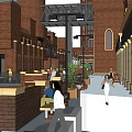 Modern Urban Commercial Street With Tall Buildings Pedestrian Plaza And Greenery