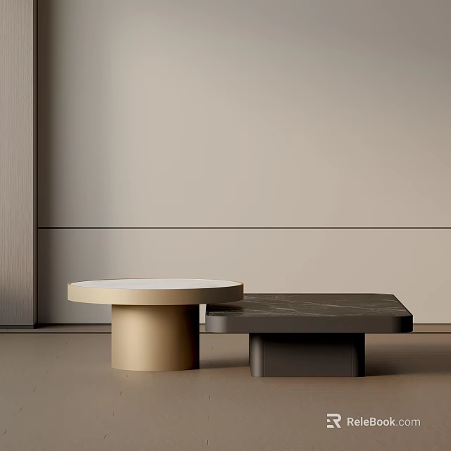 Modern Sofa And Coffee Table Set With Round Gold And Square Black Tables 3d model