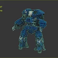 Blue Mecha Warrior Pilot In Mechanical Armor With Claw Weapon Standing Pose