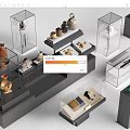 Modern Display Shelves and Glass Cabinets Showcasing Ceramic Vases and Decorative Items