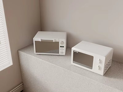 Two White Microwaves Placed On Light Colored Kitchen Countertop In Bright Space 3d model