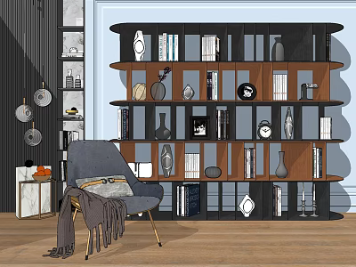 Modern Bookshelf Leisure Chair 3d model Modern Bookshelf Leisure Chair 3d model