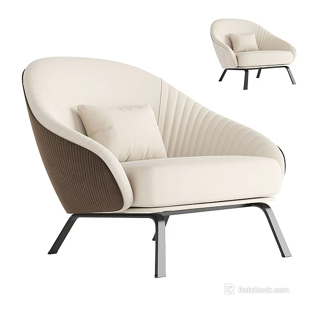 Modern Single Sofa with Beige Brown Upholstery Metal Legs and Pillow 3d model 