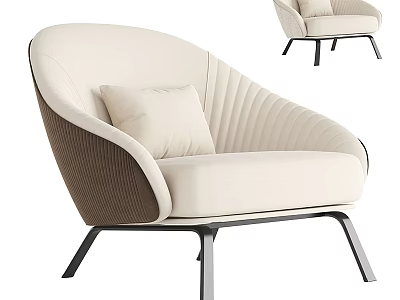 Modern Single Sofa with Beige Brown Upholstery Metal Legs and Pillow 3d model