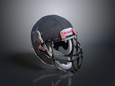 Man Wearing Riddell Black Football Helmet With Star Logo And Straps 3d model