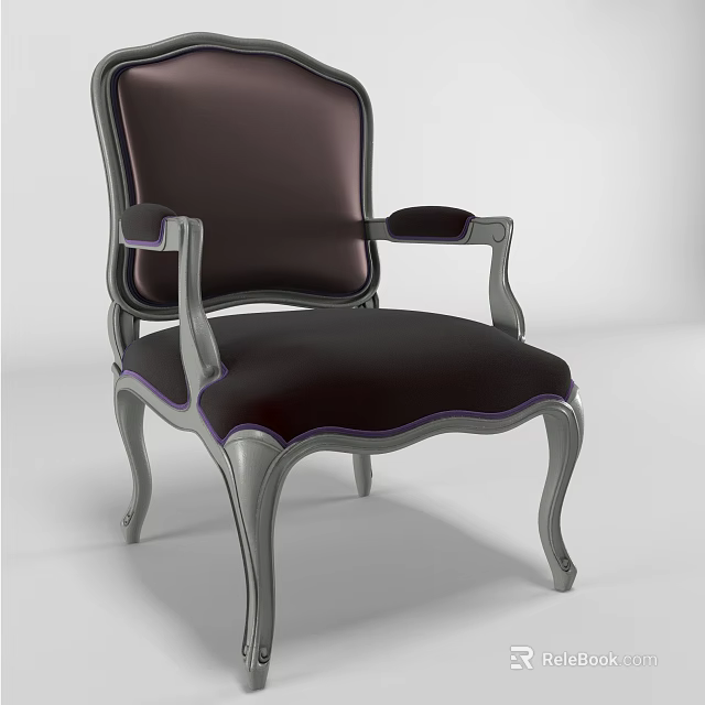 Elegant Classic Armchair With Dark Leather Upholstery And Silver Metal Frame 3d model 
