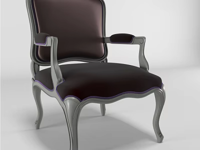 Elegant Classic Armchair With Dark Leather Upholstery And Silver Metal Frame 3d model