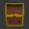 Open Yellow Wooden Treasure Chest Filled With Gold Coins And Colorful Gems