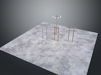 Gray Textured Floor Display Space With Metal Frames And Modern Chandelier Fixture 3d model