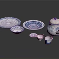Blue And White Ceramic Tableware Set With Plates Bowls Teapot And Cups