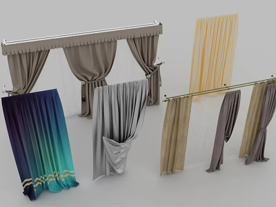 Elegant Curtains in Various Colors and Different Styles with Sheer Designs for Home Interior 3d model