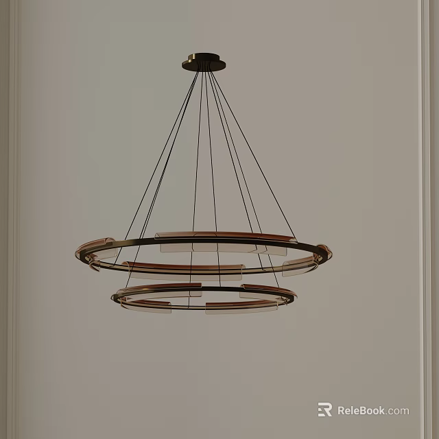 Modern Chandelier with Double Circular Rings and Metallic Design for Interior 3d model