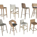 Various Modern Bar Stools With Wooden Structures And Diverse Back Designs 3d model
