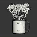 Paper Crafted Plants in White Mug With Daisies Leaves and Bird Design