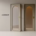 Light Colored Hinged Doors With Arched Top Ribbed Glass And Golden Handles