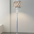 Modern Floor Lamp With Striped Fabric Shade And Chrome Crystal Accent Stand
