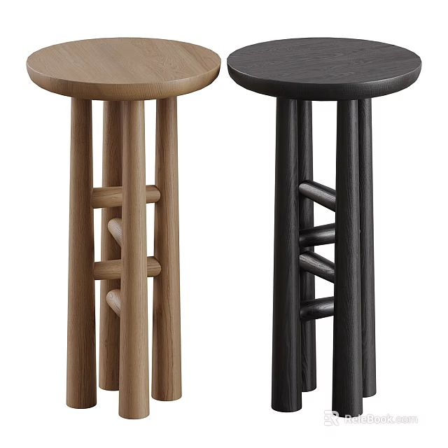 Modern Minimalist Bar Stools With Light Wood And Black Finishes Crossed Leg Design 3d model 