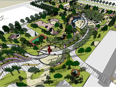 Green Space Park Landscape Design Featuring Trees Walkways Plazas And Rest Areas 3d model