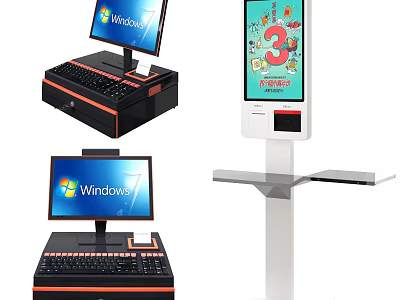 Commercial Equipment Cash Registers And Self Service Kiosks With Touchscreen Displays For Modern Retail Business 3d model