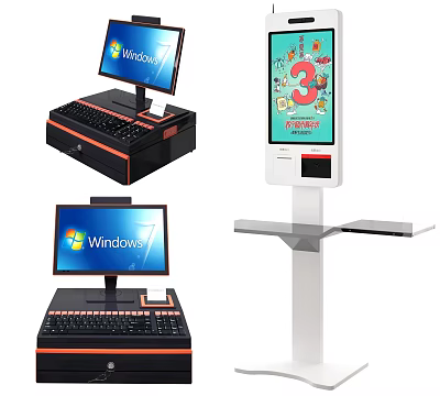 Commercial Equipment Cash Registers And Self Service Kiosks With Touchscreen Displays For Modern Retail Business 3d model