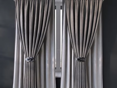Elegant Gray Velvet Curtains With Tiebacks For Modern Window Decoration 3d model