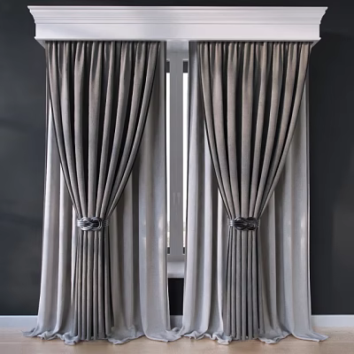 Elegant Gray Velvet Curtains With Tiebacks For Modern Window Decoration 3d model