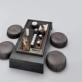 Modern Wooden Tea Table With Tray Tea Set And Leather Floor Cushions