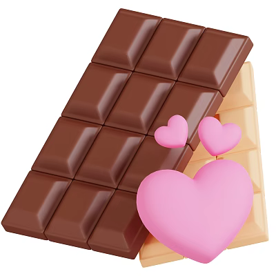 Delicious Dark And Light Brown Chocolate Slabs With Pink Heart Decorations 3d model