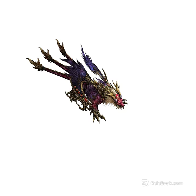 Vibrant Mythical Dragon Creature With Purple Wings And Red Accents Intricate Scales And Fierce Design 3d model 