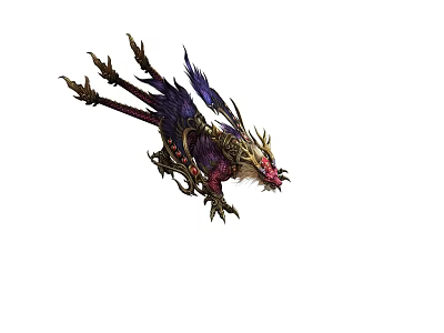 Vibrant Mythical Dragon Creature With Purple Wings And Red Accents Intricate Scales And Fierce Design 3d model