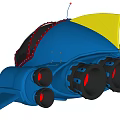Cartoon Style Blue Aircraft With Yellow Fin Black Windshield Red Rivets And Wings