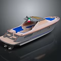 Sleek Modern Yacht With Blue Seats Wooden Deck And Stylish Exterior On Water