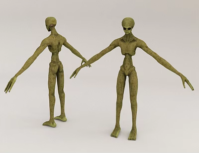 Game Movie Character Two Tall Slim Green Alien Creatures With Long Limbs Standing 3d model