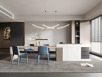 Modern Restaurant Dining Table and Chair Floor Lamp TV Wall Cream Restaurant Stairs TV Cabinet 3d model