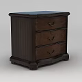 Technology Exhibition Hall Displaying Traditional Brown Wooden Nightstand With Three Drawers And Metal Handles