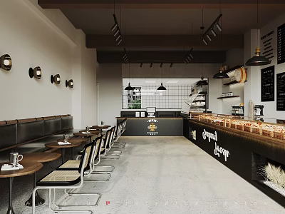Modern Dessert Shop Interior Design With Pastry Displays And Cozy Seating 3d model