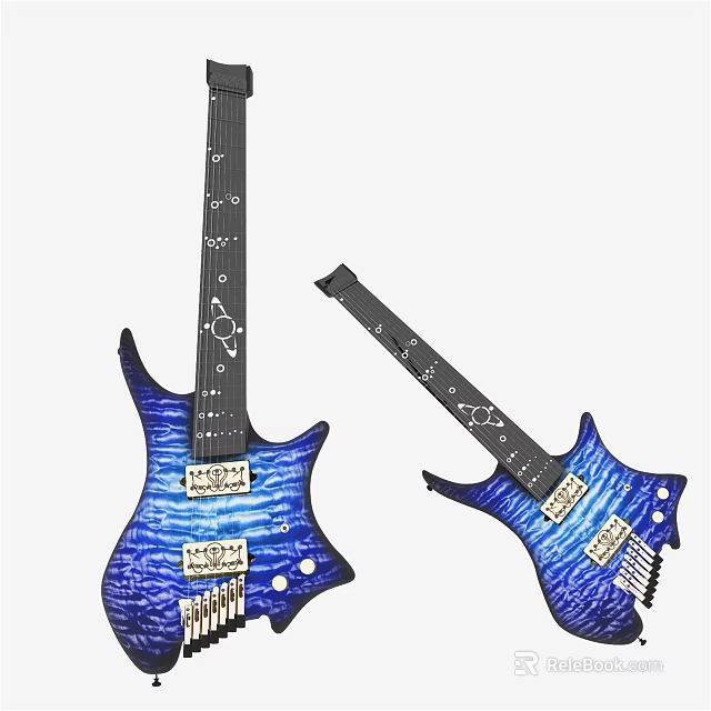Artistic Blue Gradient Electric Guitars Featuring Unique Design For Musical Art Supplies 3d model 