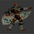 Red Haired Warrior Character In Decorative Armor With Patterned Cape And Outstretched Arms