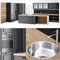 Modern Kitchen Cabinets Black And Wooden With Island Countertop And Stainless Steel Sink