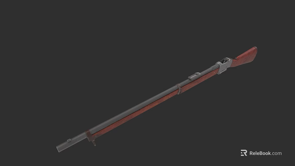 Classic Vintage Rifle With Wooden Stock And Long Metal Barrel 3d model 
