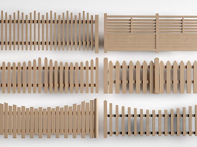 Various Wooden Railing Designs With Different Slat Structures For Outdoor Decoration 3d model