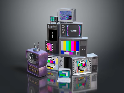 Vintage Computer Devices From Various Eras Stacked With Retro Monitors And Old TV Sets 3d model