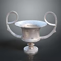 Silver Household Vessel With Double Ring Handles And Base Stand Design